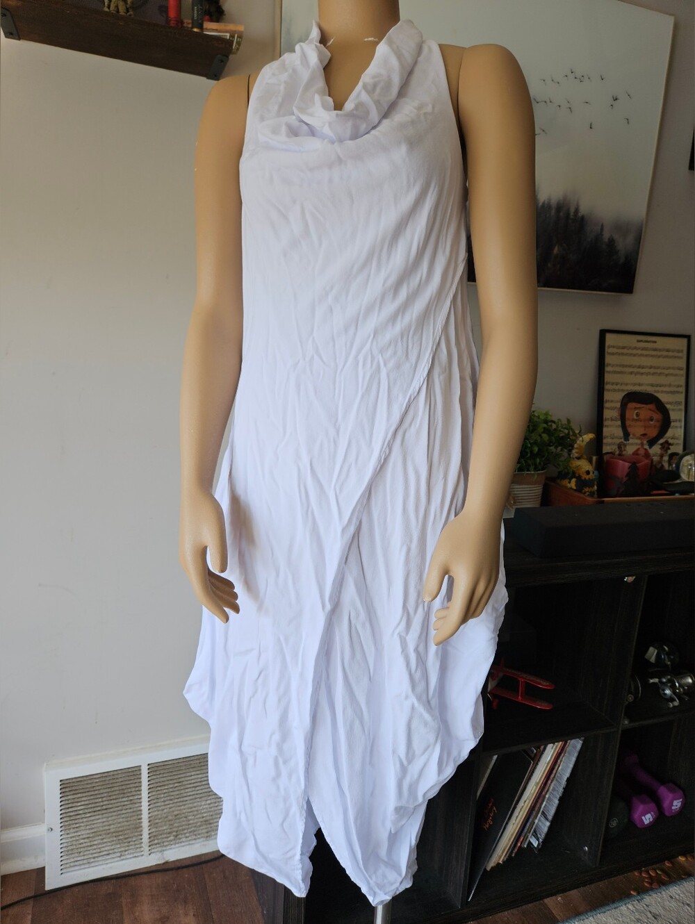 Los Banditos White Sleeveless Draped Cowl Neck Top Cocoon Lagenlook Resort US 4